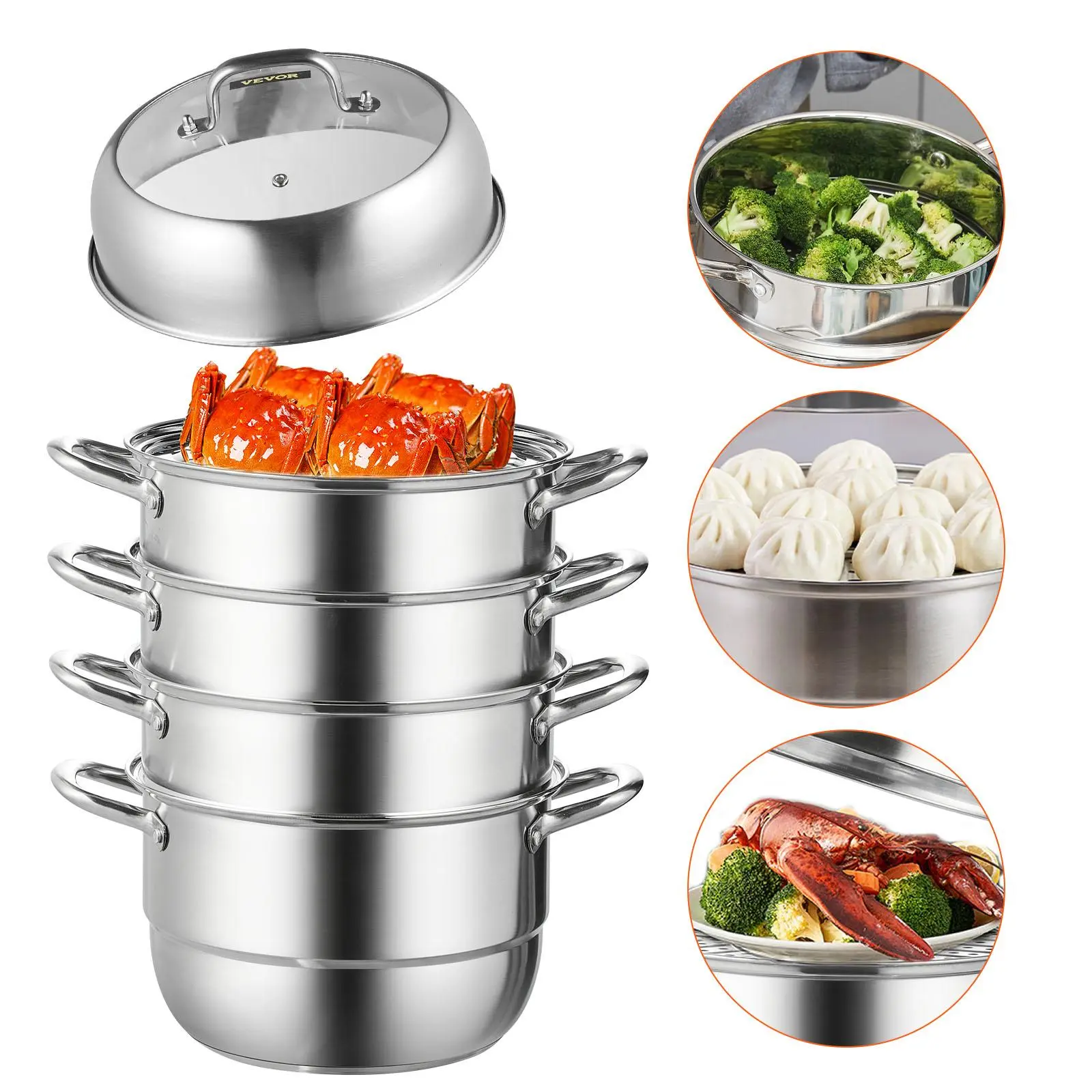 5-Tier Capacity Stainless Steel Steamer Set (28CM, 30.6 qt) - Induction-Compatible Cooking Pan with Handle, Glass Lid, Hole-Design for Ceramic Dumplings, Thermal Home Cookware (Spring New Arrivals)