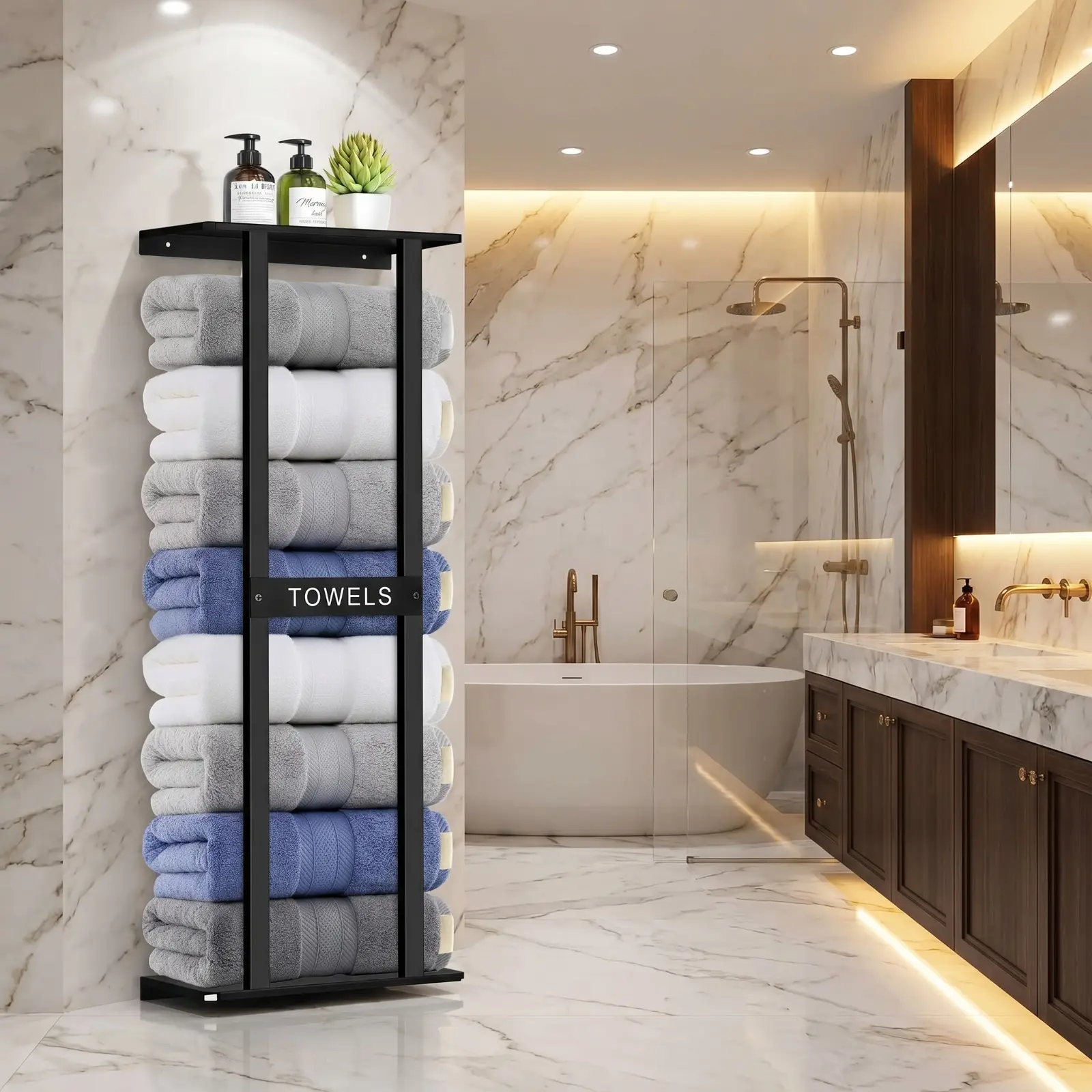 Bathroom Towel Storage Rack, Wall Mounted Bathroom Towel Rack, 30 inch Heavy Duty 6 Large Towels, Wall Mounted Towel Rack for Rolled Towels, Black