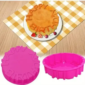 Happy Birthday Cake Mold - Non-Stick Hot Silicone Baking Tray with Rounded Edges, Easy Release & Clean, for Birthday, Anniversary, Festive Dessert Preparation, Easyrelease Material, Party Desserts, Round Bakeware, Foodgrade Material, Pastry Chefs