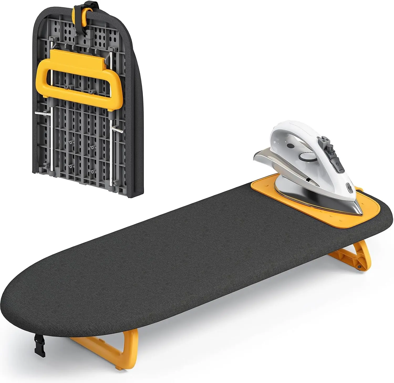 KINGBOARD Small Ironing Board with Iron Mat, Tabletop Iron Board, Black | 12 x 32 inches, Foldable Mini Iron Board for Easy Storage, Suitable for Laundry Rooms, Bedrooms, Dormitories, Travel