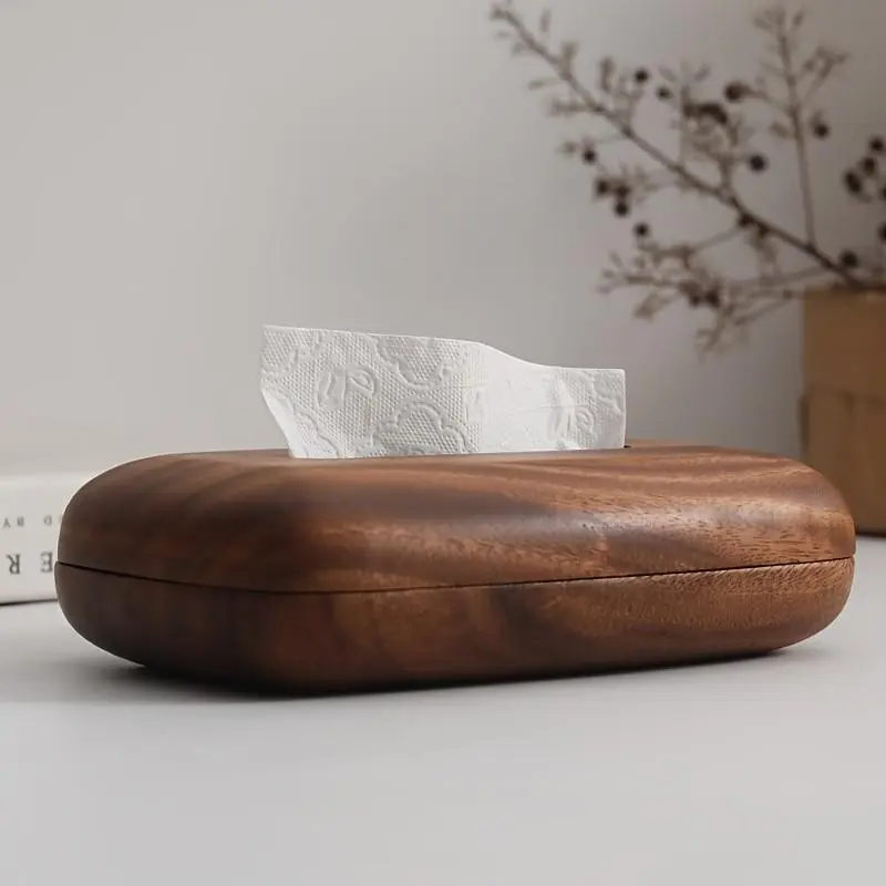 Walnut Wood Paper Towel Holder, Modern Simple Rectangular Design, High-End Replaceable Walnut Cover, Polished Surface, Home & Office Decor, Bathroom Decoration Accessories, Bathroom Decor Supplies, Bathroom Accessory, Wooden