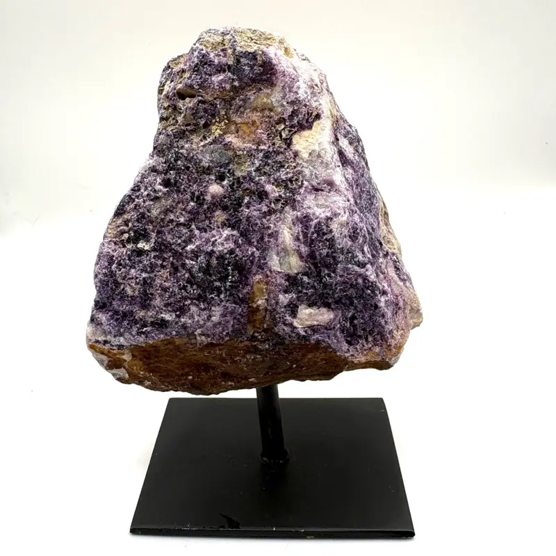 Raw Brazilian Purple Lepidolite Crystal Specimen with Stand - Natural Mineral Specimen for Decorative Display