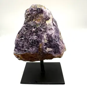 Raw Brazilian Purple Lepidolite Crystal Specimen with Stand - Natural Mineral Specimen for Decorative Display