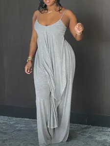 Women's Solid High Low Wide Leg Loungewear Set, Casual Sleeveless Spaghetti Strap Cami Top & Pants Pj Set, Women's Sleepwear for Summer