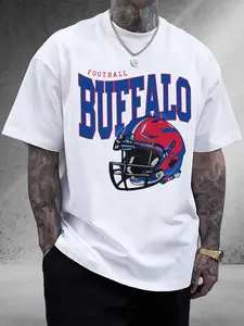 Men'S Buffalo Football Helmet Graphic T-Shirt - 100% Cotton, Unisex Sports Fan Apparel, Casual & Golf Wear, Regular Fit, Short Sleeve, Crew Neck, Geometric Design, Perfect Gift for Sports Enthusiasts, Casual Wear Tee | Bold Graphic Tee | Cotton Tshirt