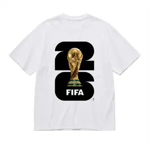 FIFA World Cup 2026 Men's Cotton White T-Shirt with Trophy Design – Graphic Print Soccer Fan Short Sleeve Tee