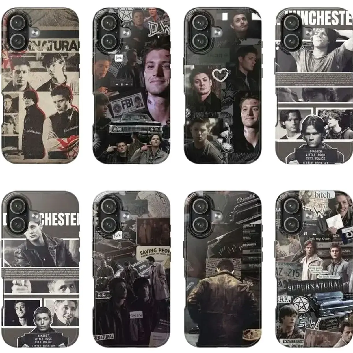 Supernatural Dark Tone Tough Phone Case, Movie Character Collage Design Case Cover Suitable for iPhone 17-11 Pro Max