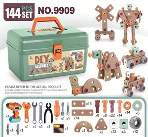 144Pcs Kids Tool Set with Drill & Toolbox | STEM Montessori Pretend Play Toys | Educational Construction Toys for 3 4 5 Year Old Boys Girls | Birthday Gift for Kids vehicle car classroom party favor