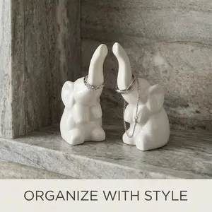 Elephant Ring Holder , White, Ceramic, Jewelry Storage