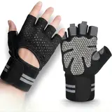 Gym Gloves, Wrist Wrap Support with Adjustable Wrist Strap, Padded Palm Half-Finger Breathable Lightweight Grip Anti-Skid Sports Gloves, Hand Protectors for Gym Training, Adjustable Handles Strap, Gym Stuff