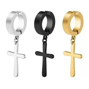 Cross Clip-on Hoop Earrings Set - 3 Pairs Non-pierced Casual Hoops for Men & Women, Grunge Style