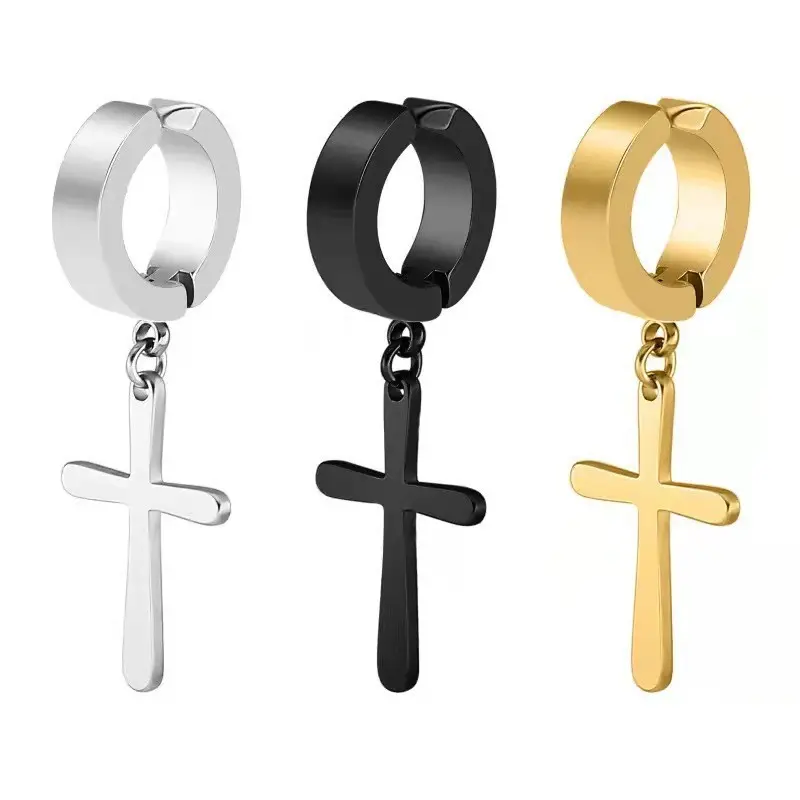 Men's & Women's Non-Pierced Cross Clip-On Hoop Earrings Set - 3 Pairs Grunge Style Fashion Accessory, Dainty Lightweight Hoops, Hypoallergenic Costume Jewelry