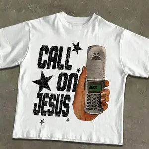 Men's Cotton T-Shirt, Short Sleeve, Phone & Star Print, Loose Fit, Casual Style, Summer Fashion, Outdoor Sports Streetwear