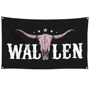 Wallen Flag 3x5FT Western Pink Bull Skull Flag American Flag Funny Man Cave Wall