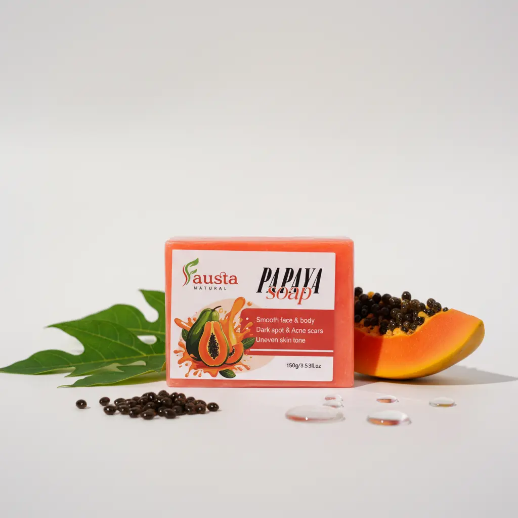Fausta Naturel Papaya Facial & Body Soap - Handmade Natural Bar with Papaya Extract & Plant Oils - 3.05oz - Gentle Daily Cleanse for Even Complexion