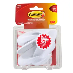 3M  Large Designer Hooks - White, Pack of 4