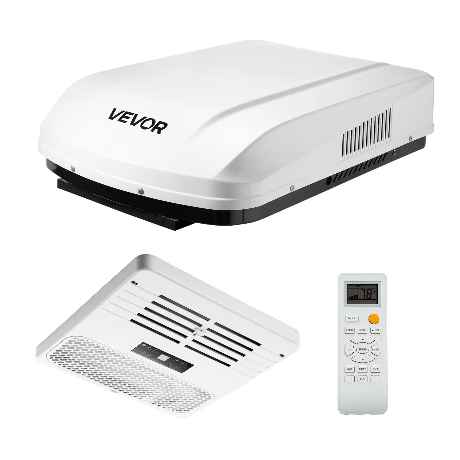 【Summerfinds】VEVOR Ducted Rooftop Mounted Aircon, 13500 BTU 120V RV Air Conditioner, Variable Speed Compressor, Easy Install Quiet Cooling Unit with ADB Button & Remote Control, White Easycool Ac Unit Mobile Ac Unit