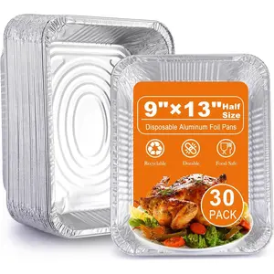 Disposable 9x13 Aluminum Foil Pans 30 Pack Half Size Heavy Duty Deep Steam Table Tin Foil Trays for Cooking Baking Storing Food Prepping Grill Accessories