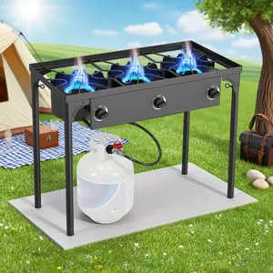 GEEKHOM 3 Burner Outdoor Propane Stove 225,000 BTU High Pressure Stand Cooker for Backyard Cooking Camping Home Brewing Canning Turkey Frying, 20 PSI Regulator