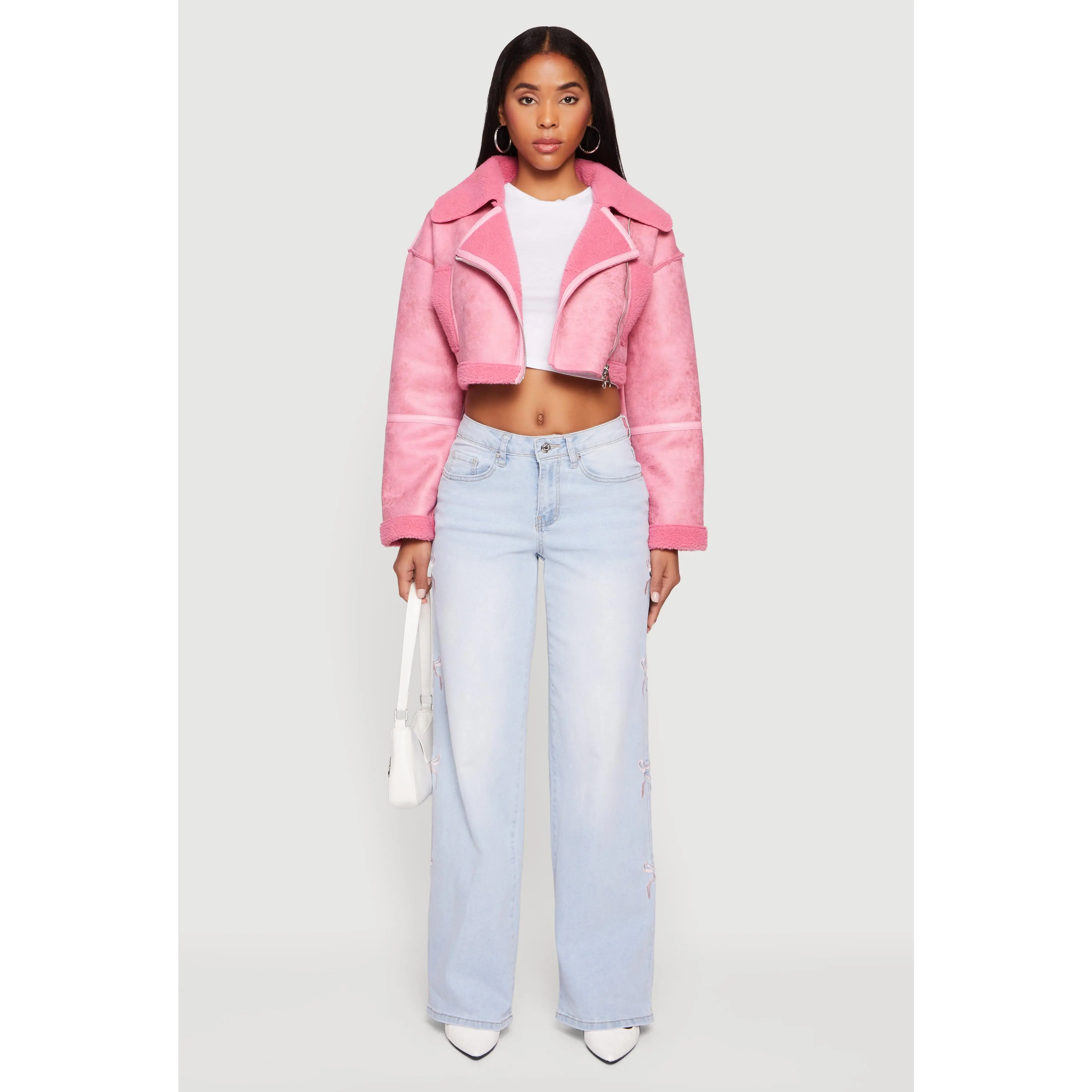Mineral Wash Embroidered Bow Side Jeans