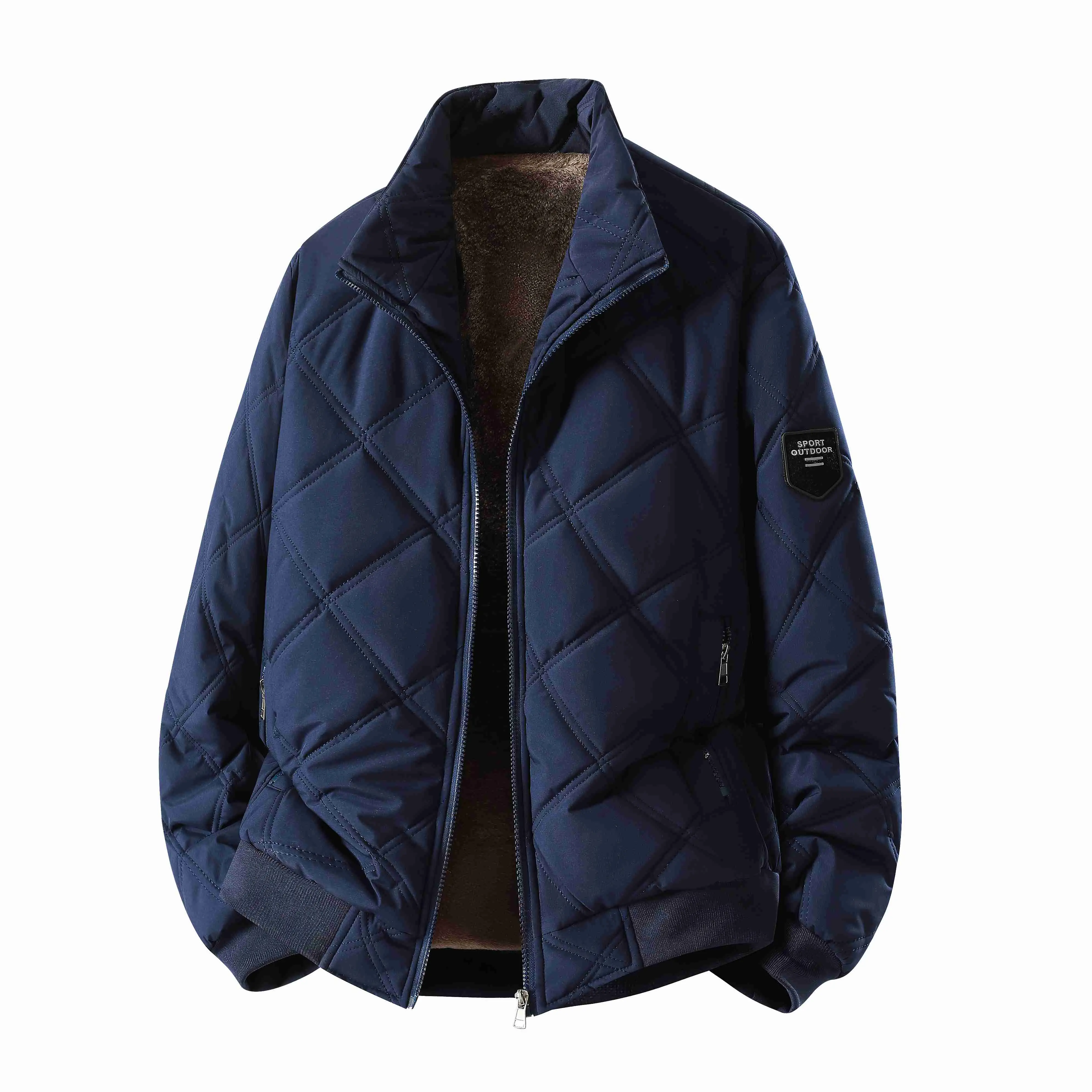 Men's Puffer Jacket, Stylish Diamond Quilted Fleece-Lined Thermal Winter Coat with Full-Zip & Stand Collar for Outdoor Fashion, Menswear pu leather bomber jacket long sleeve menswear top