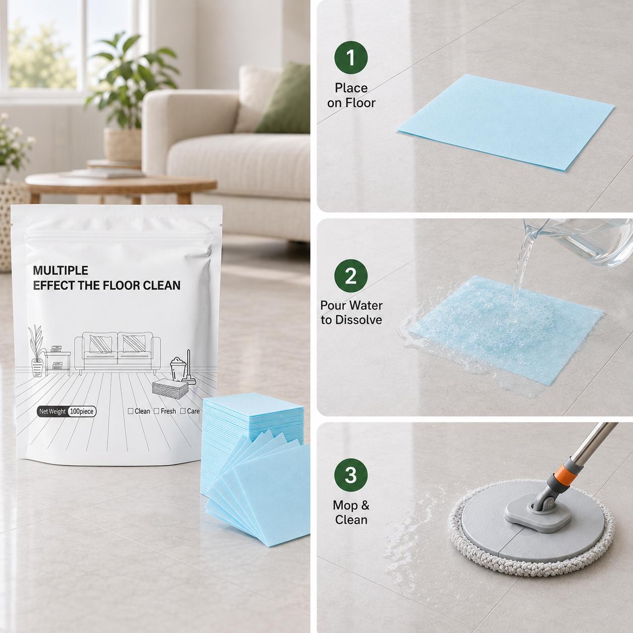 100 Piece Floor Cleaning Tablets Multi-SurfaceCleaner for Hardwood Laminate Tile & RV WallsAntibacterial Deodorization Maintenance