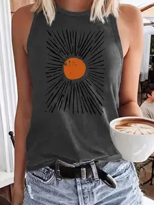 Circle Line Print Tank Top, Casual Loose-Fitting Sleeveless Summer Vest, Women's Apparel S-Xxl Womenswear