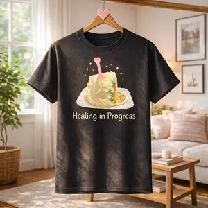 Healing in Progress Tee Premium Cotton Heavyweight Oversized Cute Graphic T-Shirt for Women Vintage Soft Funny Aesthetic Shirt Casual Streetwear Summer Outfit Daily Wear Gift  t shirts for summer t shirts y2k graphic t shirts