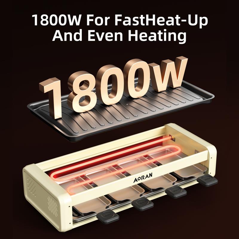 AORAN 1800W Electric Indoor Grill 2 in 1 with Grill Net Non-stick Cooking Removable Plate Temperature Control Smokeless Barbecue for Family Meals