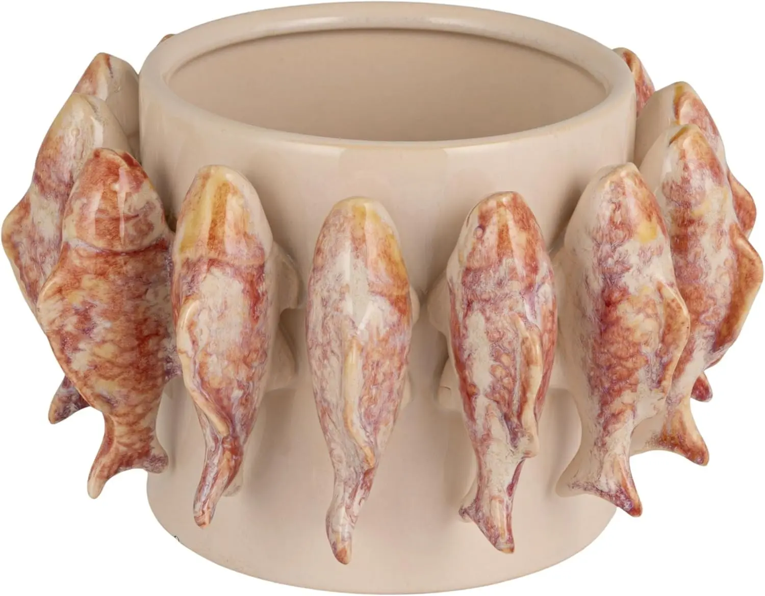 Stoneware Planter with 3D Fish and Reactive Glaze, Multicolor