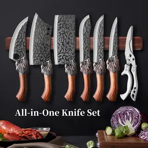 7/3/1-piece professional chef knife set, stainless steel hand forged kitchen knives, multifunctional knives, fish knives, meat and fruit bone cutting knives, duck and fish scissors, cutting knives, butcher knives, convenient kitchen tools
