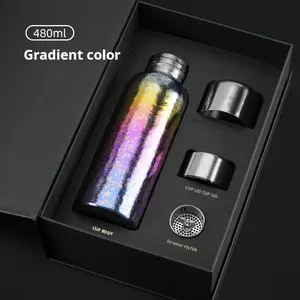 Smart Tea-Steeping 480ml Gradient Color Pure Titanium Thermos Cup Dual-Use Travel Mug for Easy Brewing On-the-Go Perfect Wellness Gift for Her