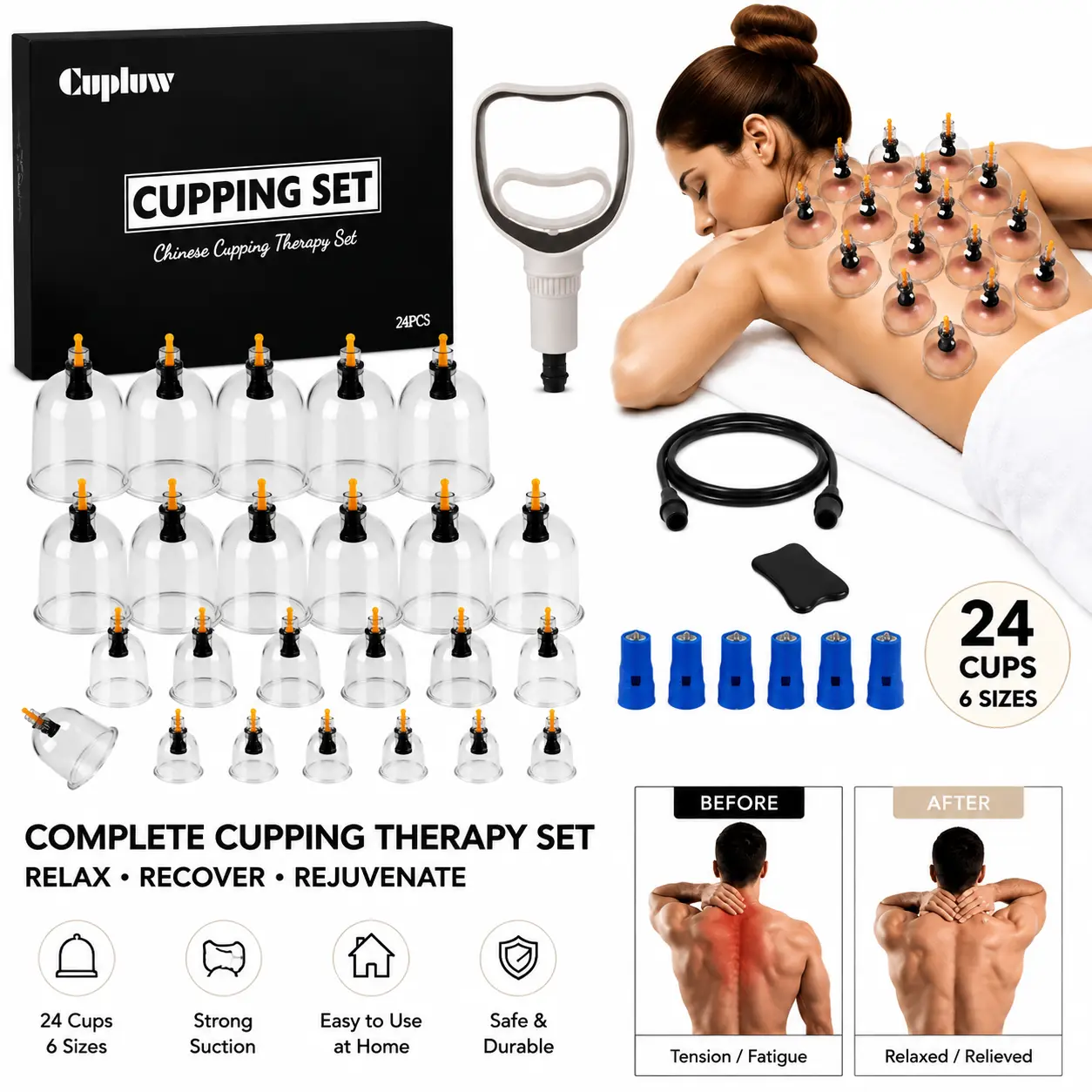 24PCS Vacuum Cupping Set with Hand Pump, Chinese Cupping Therapy Kit for Back, Neck & Body Massage,Christmas Gift,Birthday Gift