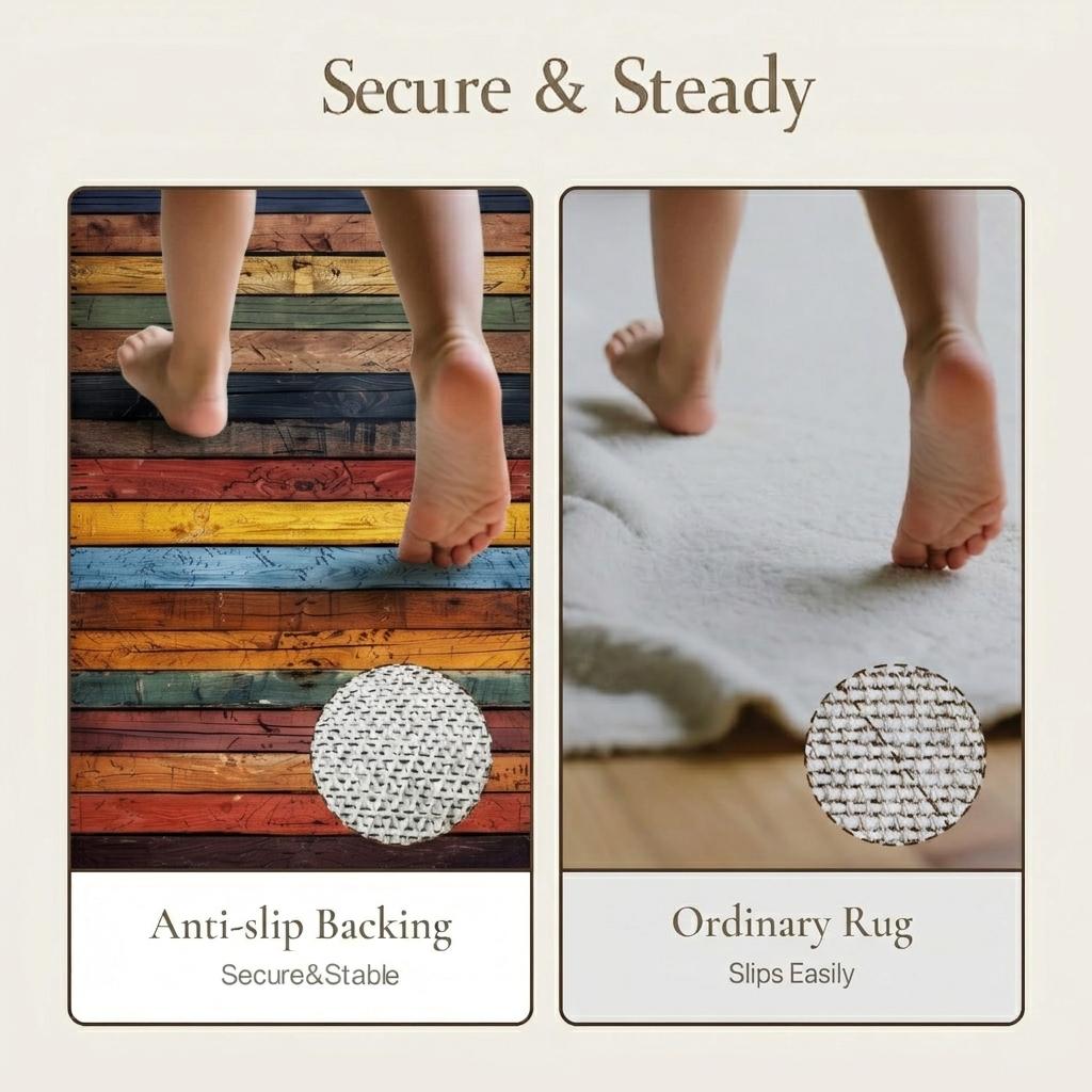 2x10 Colorful Rustic Wood Runner Rug – Washable Non-Slip Kitchen Rug, Soft Low Pile Carpet Perfect for Hallway, Laundry & Pet-Friendly Homes