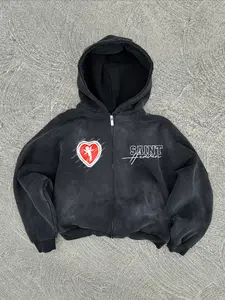 Men's Hooded Zipper Sweatshirt, Hoodie Sweatshirt, Graphic Hoodies, Vintage Washed Cotton, Fall & Winter Casual Wear, Loose-Fitting, Daily Commute, Holiday Gift