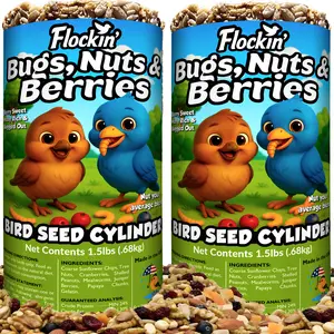 2 Pack Bugs, Nuts & Berries Bird Seed Cylinder with Hole – Wild Bird Food for Woodpeckers, Cardinals, Nuthatches & More – Premium Protein-Rich All Natural Blend, No Fillers – USA Made (1.5lbs, 4" x 7.75")