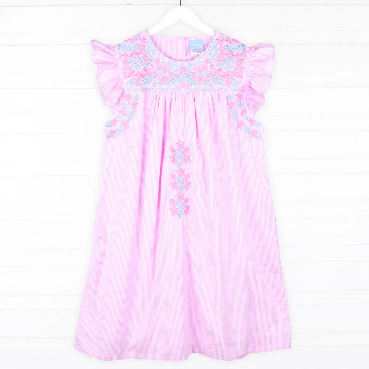 Fiesta Pink Gingham Embroidered Women's Dress with Matching Mommy & Me Options