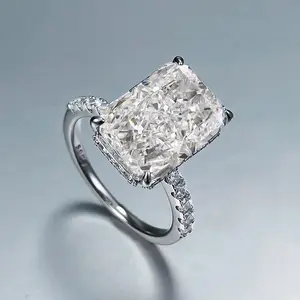 Jewelry S925 Style Daily Simple 9 x 13 mm Rectangular White Diamond Ring for Women