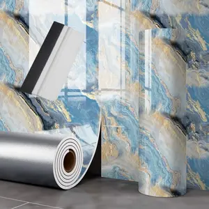 Marble decorative film faced panels, self-adhesive wallpaper tile stickers, Marble pattern wallpaper, fireproof waterproof wall covering materials, 1 roll of thickened - 40cm x 3m easy to install, suitable for kitchens, bathrooms - DIY home decorati