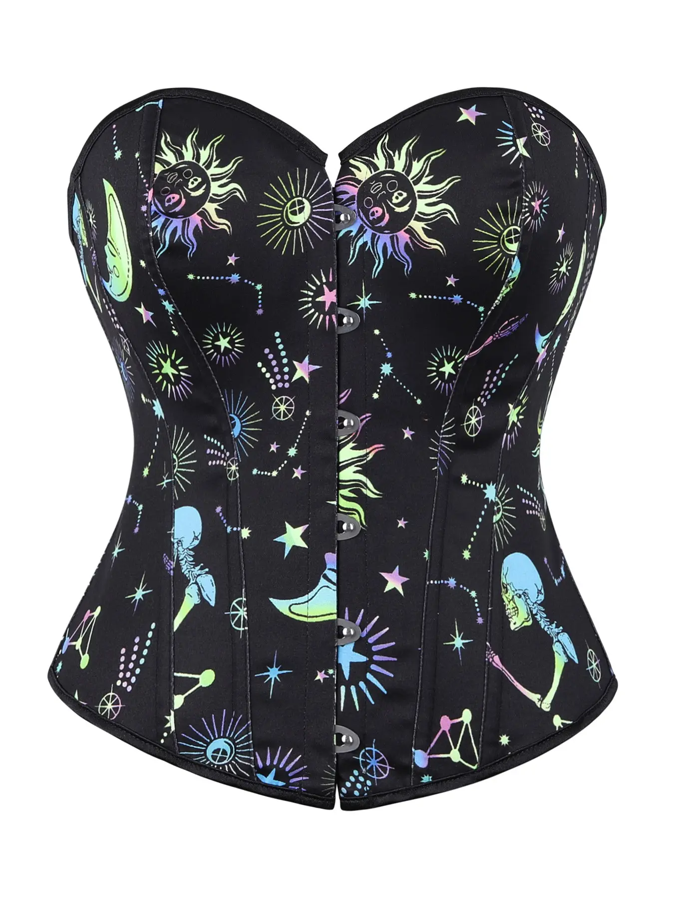 Women's New Holiday Style Tight-Fitting Bra, Skeleton Print Fishbone Support Back Tie Under Bust Corset, Comfortable Fit for Halloween Party Daily Wear, Halloween Costume