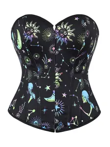 Women's New Holiday Style Tight-Fitting Bra, Skeleton Print Fishbone Support Back Tie Corset, Comfortable Fit for Halloween Party Daily Wear