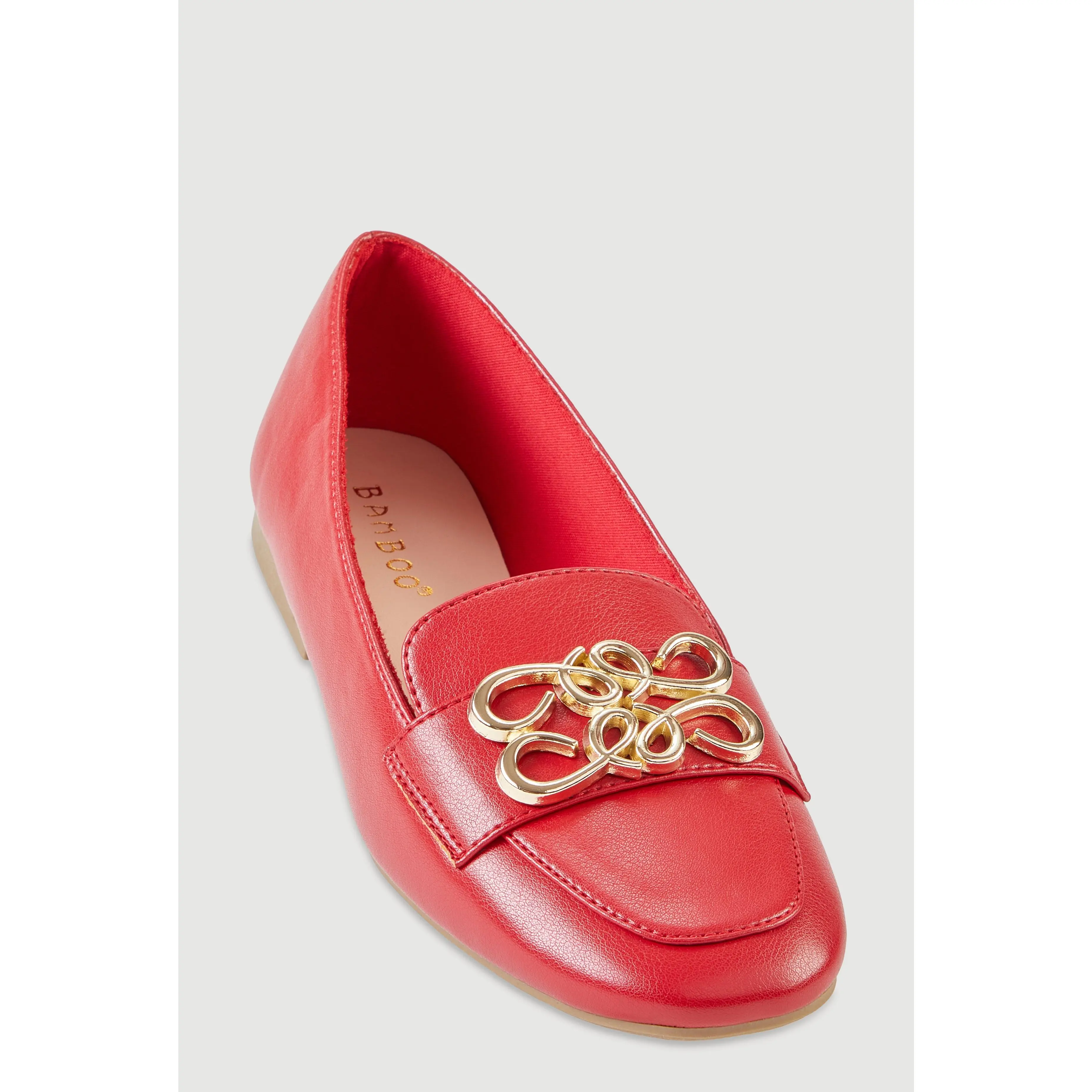 Metallic Pendant Square Toe Loafers
