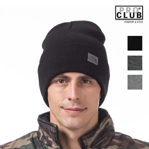 PROCLUB Men's Cuffed Beanie Warm Long Beanies PRO CLUB Logo Beanie Casual Caps Classic Style Beanie Knit Hat Cap Plain Winter Hip Hop Harem