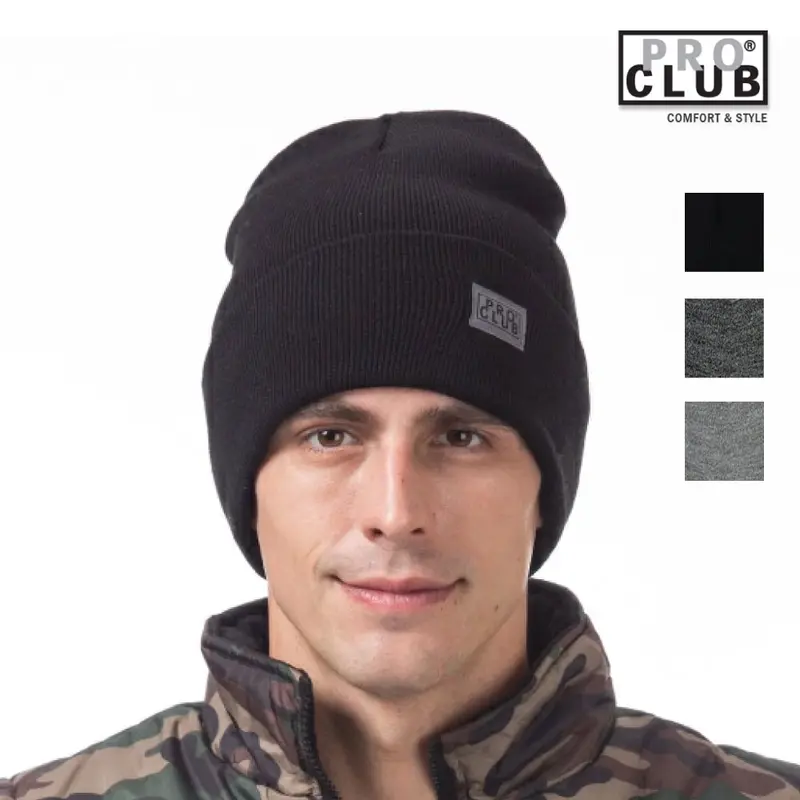 PROCLUB Men's Cuffed Beanie Warm Long Beanies PRO CLUB Logo Beanie Casual Caps Classic Style Beanie Knit Hat Cap Plain Winter Hip Hop