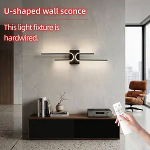 LED strip wall lights, LED Wall Sconces, dual U-shaped design, hardwired installation, stepless dimming/warm light—available in 100cm and 50cm lengths. Ideal for use as wall lights above bedroom vanities and bathroom mirrors.