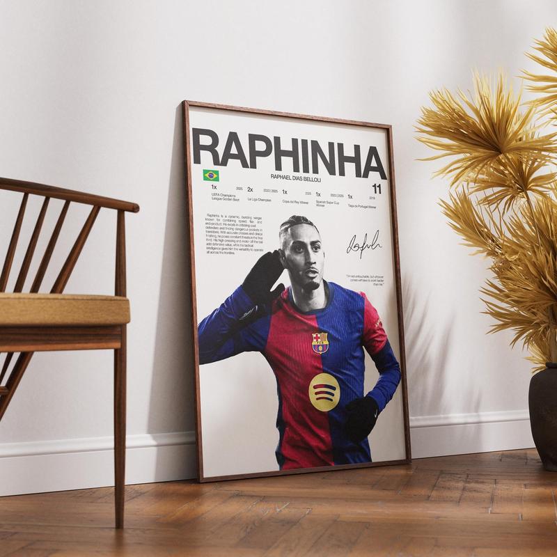 Raphinha Poster, FC Barcelona Wall Print, Football Digital Download, Soccer Print Decor, Spanish Football, Football Soccer Gift