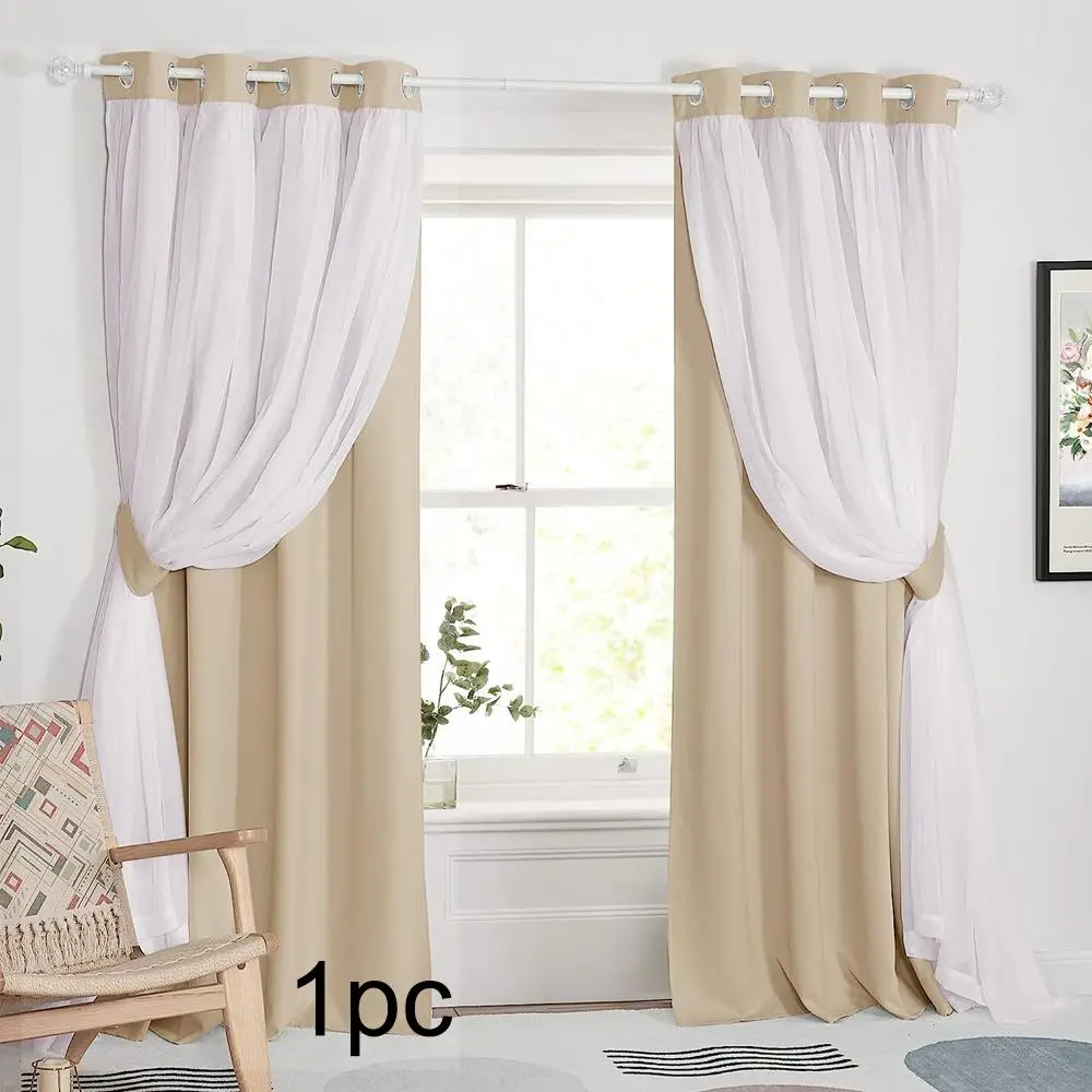 Single Panel Romance Elegant Double-layer Design Curtains, 1 Count Blackout Darkening Elegant Gauze and Sunshade Cloth, Contemporary for Living Room B