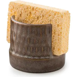 Sink Sponge Holder, Ceramic Dish Sponge Holder for Kitchen Sink Dish Rack  for Bathroom, Sponges, Scrubbers, Brown and Gray