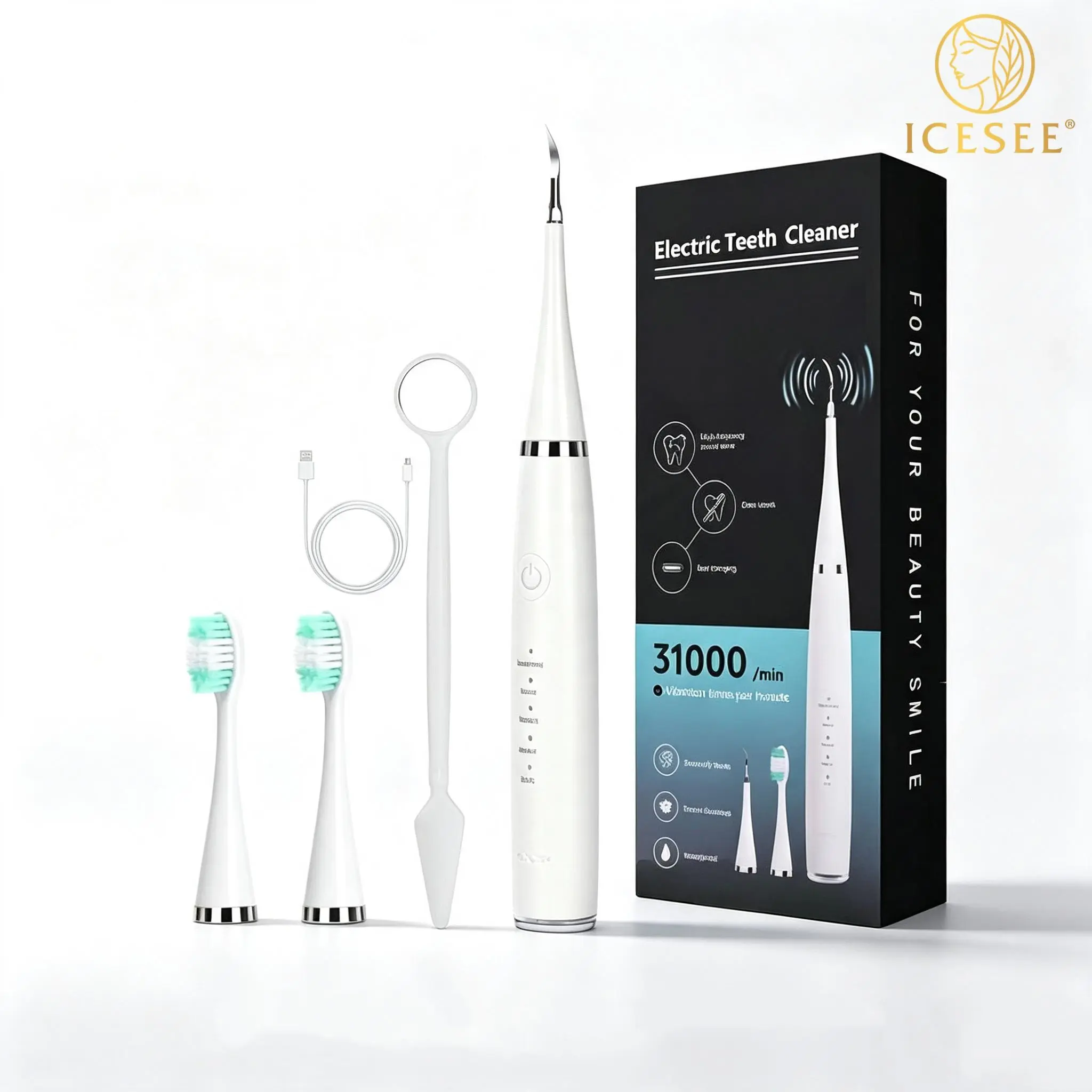 ICESEE 2-in-1 Sonic Electric Toothbrush & Tooth Cleaner Oral Care Kit - 5 Cleaning Modes, IPX7 Waterproof, Sensitive, Adjustable, Lightweight, Replaceable Brush Heads for Daily Use