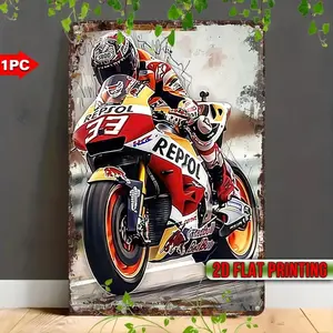 Repsol Motorcycle Racing Iron Wall Sign - Weatherproof Tinplate Decor. Pre-Drilled Art Plaque, Ideal for Garage, Adds Vintage Racing Flair to Any Space.
